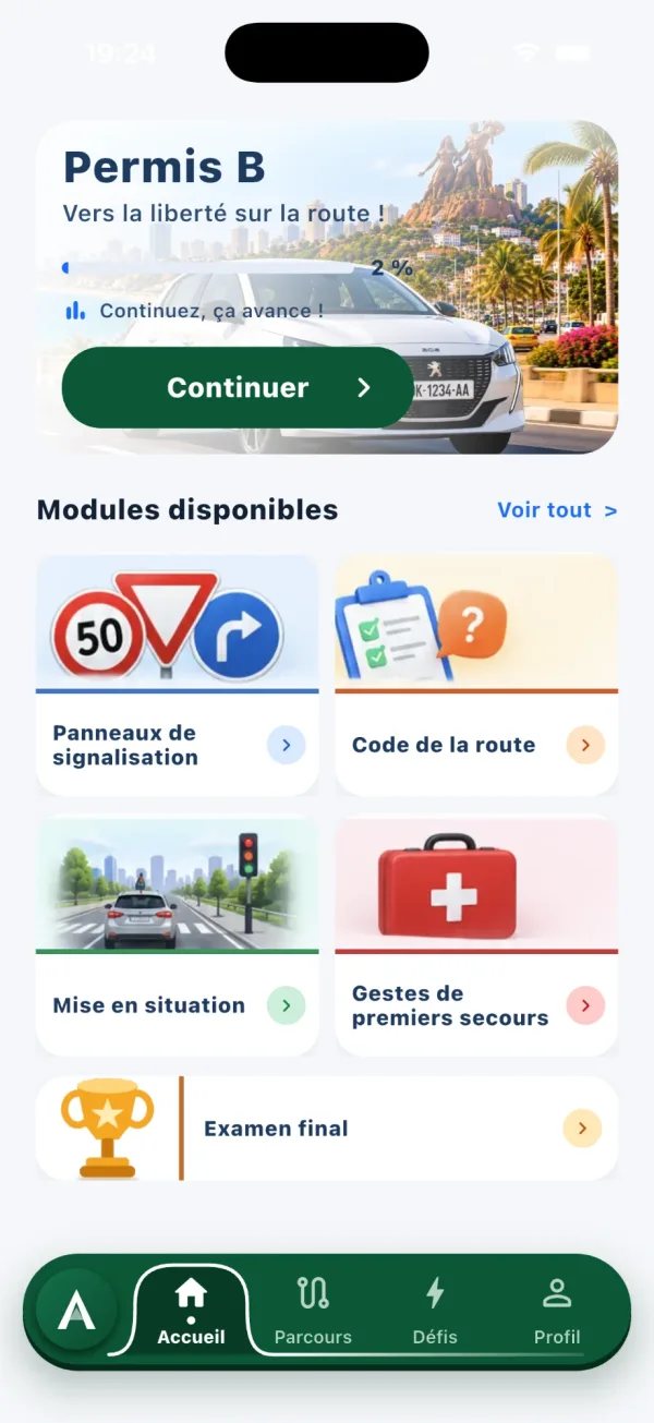 Écran d’accueil de l’application