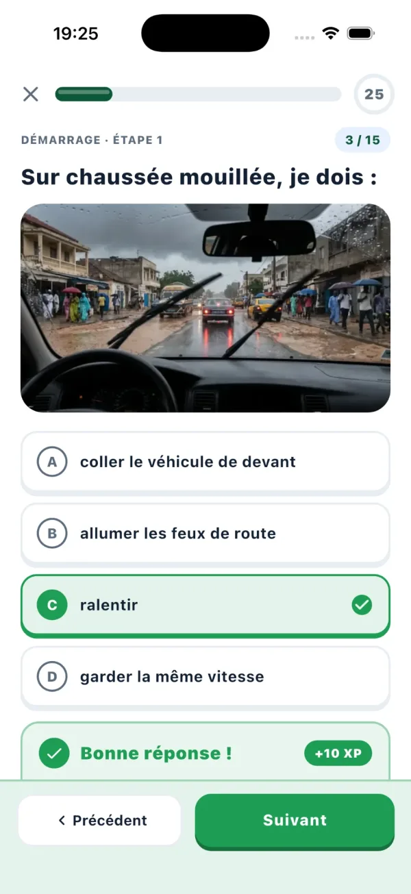 Une bonne réponse dans l’application