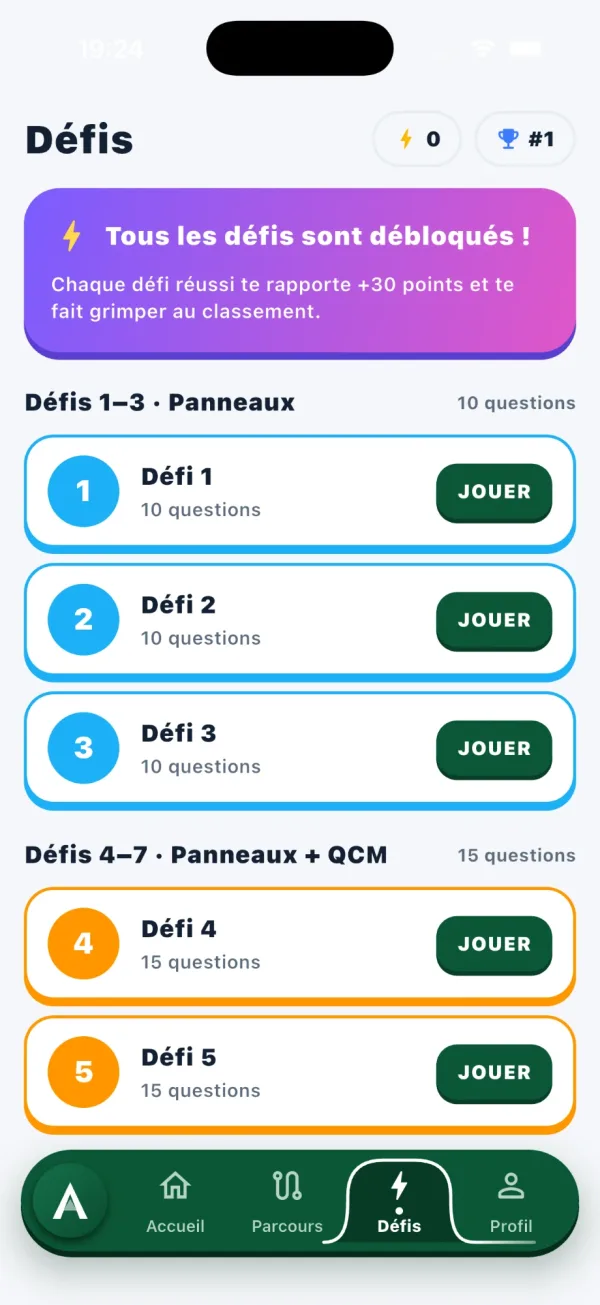 Écran des défis