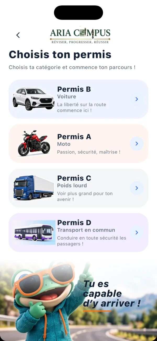 Écran de choix du permis
