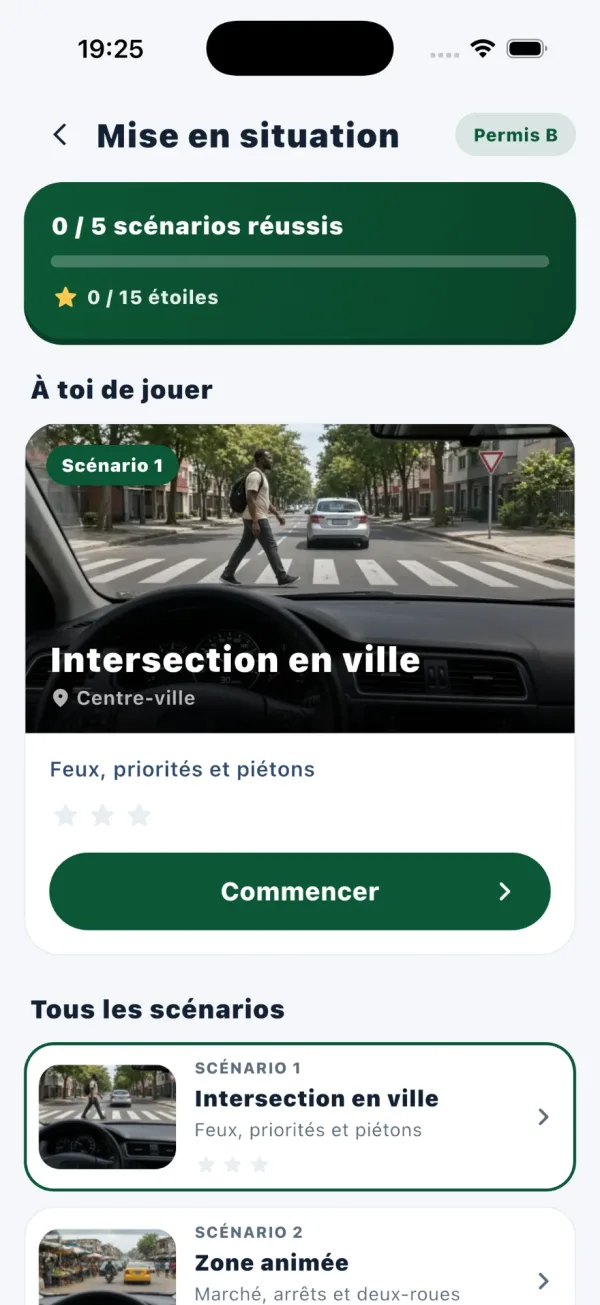 Écran des mises en situation